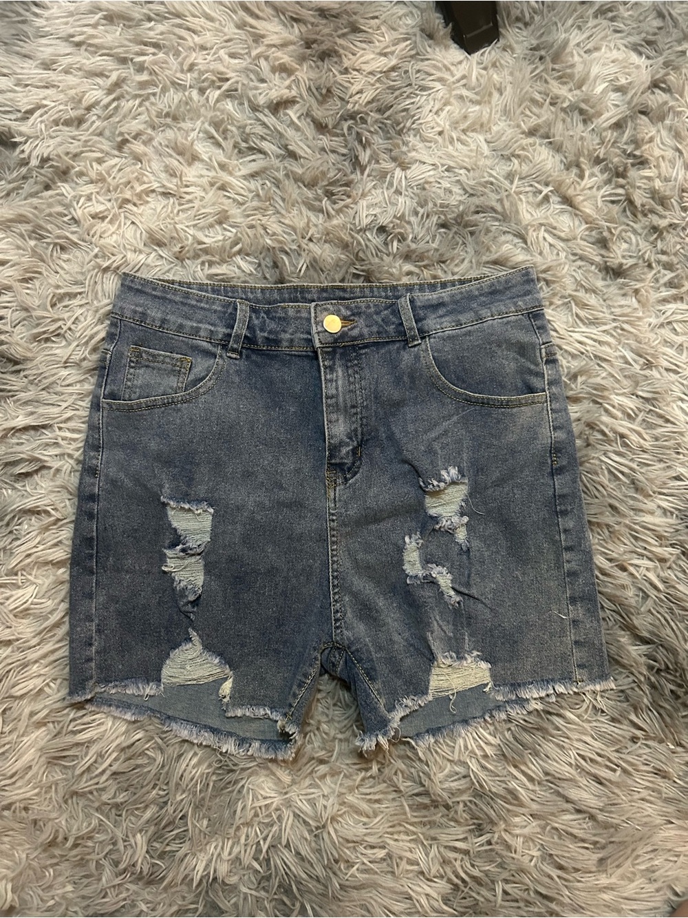 SHEIN Distressed Dark Blue High-Waist Jean Shorts